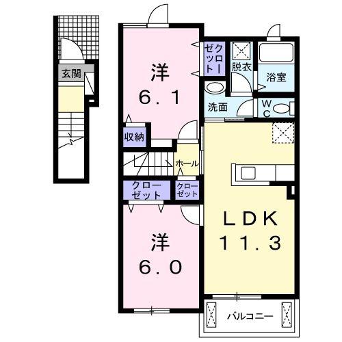 シンビオーシェ(2LDK/2階)の間取り写真