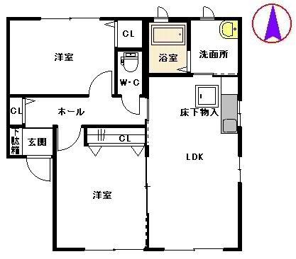 ベルメゾン エスト B棟(2LDK/1階)の間取り写真
