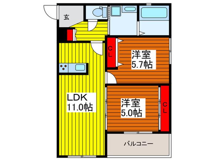フロースグレイス(2LDK/2階)の間取り写真