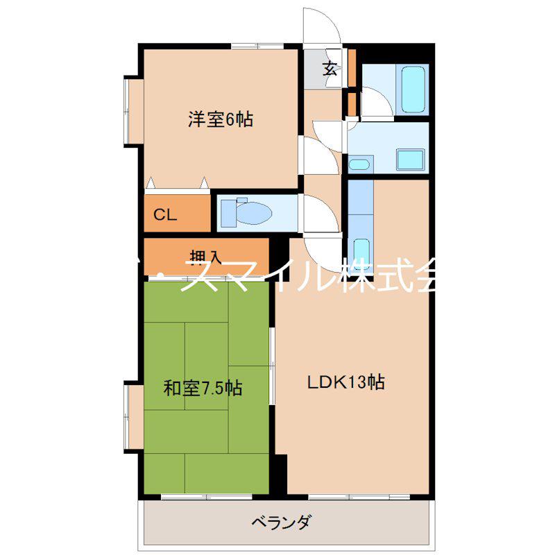 ロイヤルハイツ鶴羽田(2LDK/3階)の間取り写真