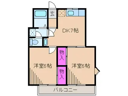 ラモーレ山田(2DK/1階)の間取り写真