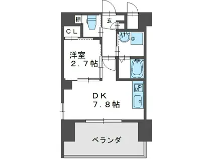 エセリアル清水丘(1DK/6階)の間取り写真