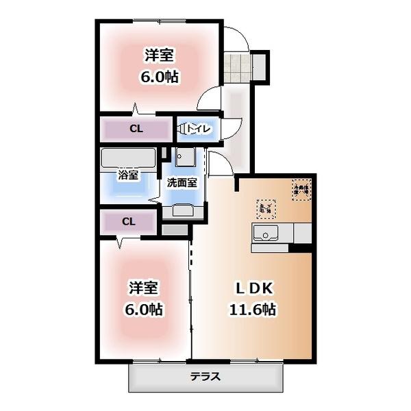 ベルデュール(2LDK/1階)の間取り写真