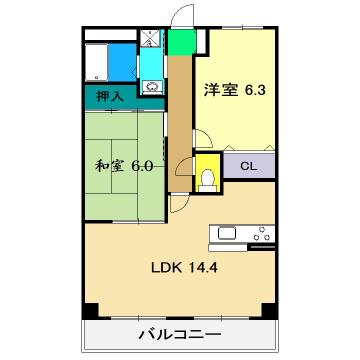 フィネス南川添(2LDK/1階)の間取り写真