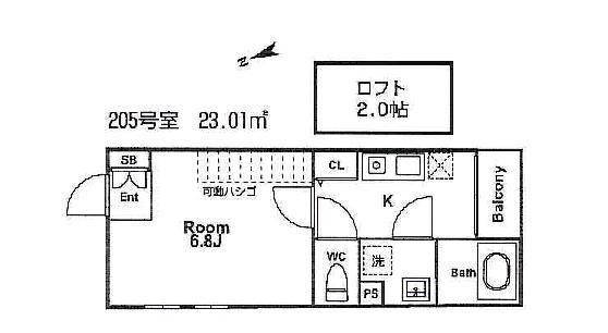 CASCADE MINOH(1K/2階)の間取り写真