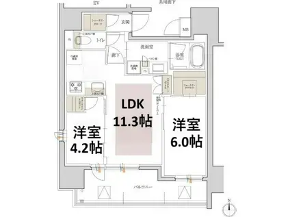 ローレルアイ名古屋大須(2LDK/2階)の間取り写真