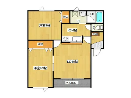 ほっとハイツA(2LDK/1階)の間取り写真