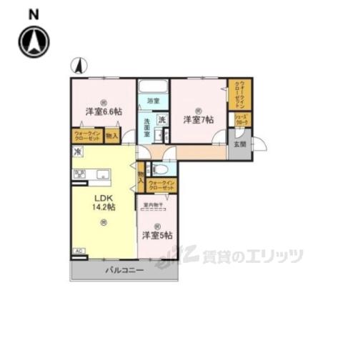近鉄奈良線 新大宮駅 徒歩18分 3階建 築1年(3LDK/2階)の間取り写真