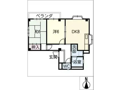 名鉄河和線 高横須賀駅 徒歩19分 3階建 築34年(2DK/2階)の間取り写真