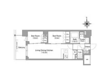 コンフォリア・リヴ大森西(2LDK/1階)の間取り写真