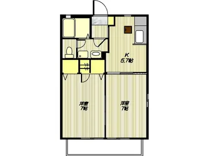 サニーハイツ東原II(2K/1階)の間取り写真