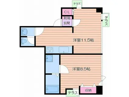 ルグラン靭本町(2K/5階)の間取り写真