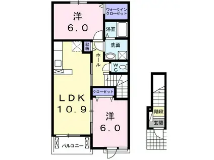 ルーベル鴨島C(2LDK/2階)の間取り写真