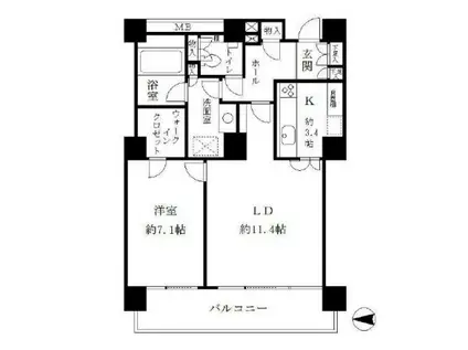 リバーポイントタワー(1LDK/13階)の間取り写真
