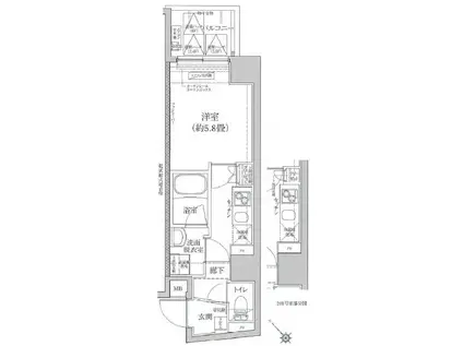 ティモーネグランデ横浜ノース(1K/4階)の間取り写真