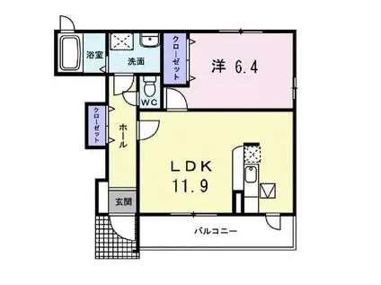 ベル・クレール(1LDK/1階)の間取り写真