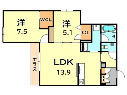 MAISON DE YUZU(2LDK/1階)の間取り写真