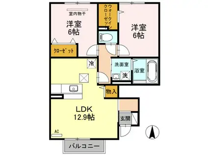 ラ・ブランリュウ伯楽 II(2LDK/1階)の間取り写真