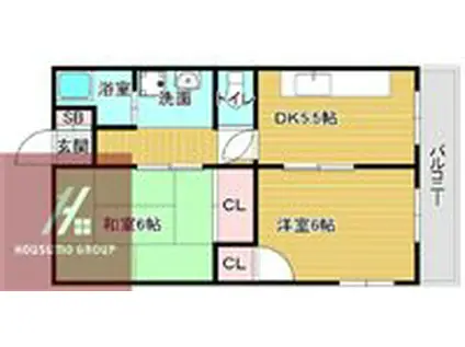 グリーンパークハイツ(2DK/5階)の間取り写真