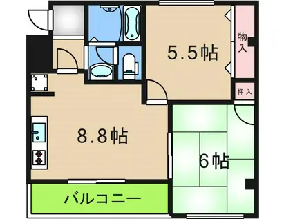 ヒルズ住之江(2LDK/2階)の間取り写真
