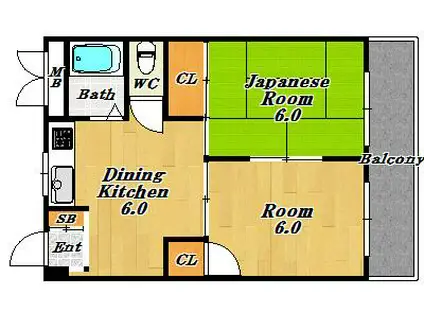 大橋マンション1番館(2DK/1階)の間取り写真