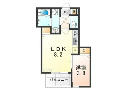 ジーメゾン西湊ウィシエ(1LDK/2階)の間取り写真