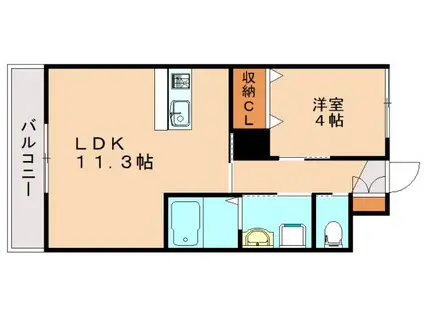 ボヌール飯塚駅前(1LDK/2階)の間取り写真