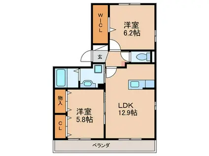 サン・ハニ-小本本町A棟(2LDK/1階)の間取り写真