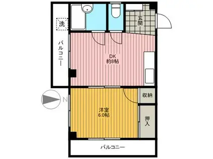 扇ハイツ(1DK/3階)の間取り写真