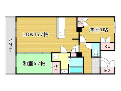 ルワージュ八幡駅前1(2LDK/6階)の間取り写真