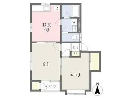 ソレアードH(2DK/2階)の間取り写真