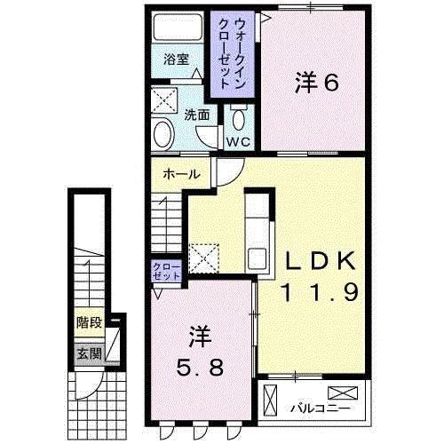 ピオニール岡田(2LDK/2階)の間取り写真