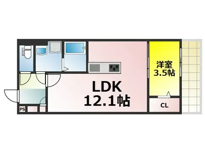 サンジェルマン市岡(1LDK/2階)の間取り写真