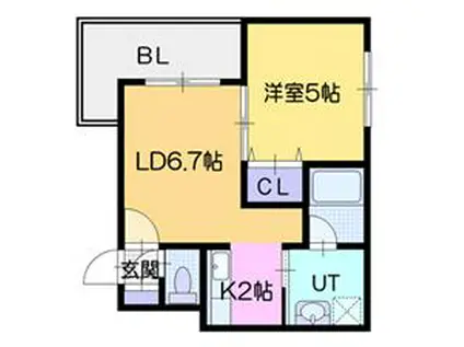 カハラコート2ND(1LDK/4階)の間取り写真