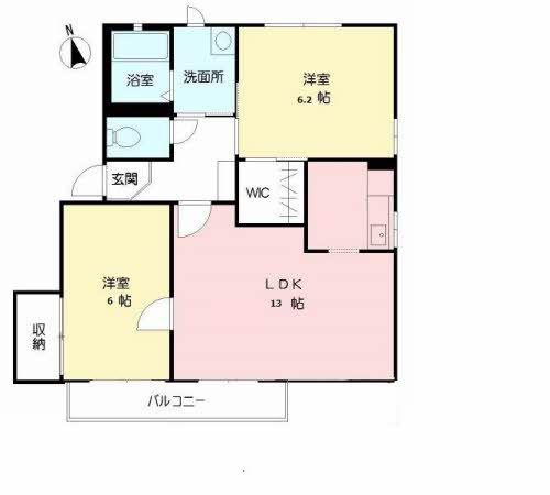 ハイツ四季の里A棟(2LDK/2階)の間取り写真