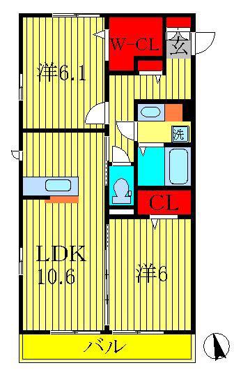 フラッツ酒井根I(2LDK/1階)の間取り写真