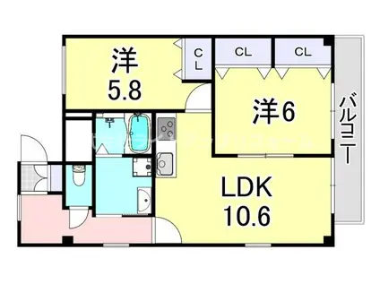 アヴニール松野(2LDK/2階)の間取り写真