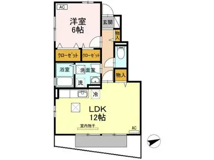 ラ・クレール 1LDK(1LDK/1階)の間取り写真