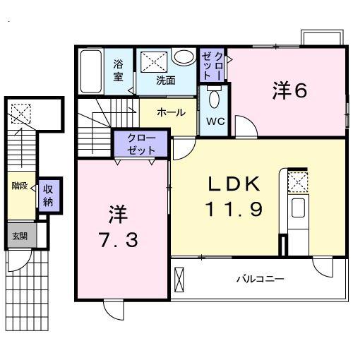 サニースクエア A(2LDK/2階)の間取り写真