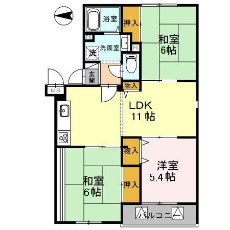 イーストヒルズ平野(3LDK/3階)の間取り写真