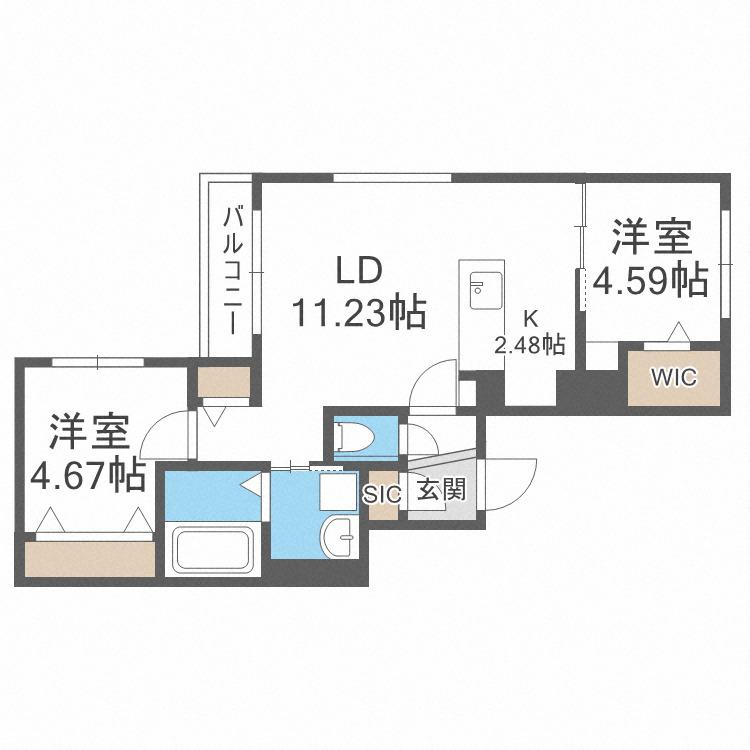 グランベール (2LDK/3階)の間取り写真