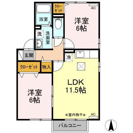 メナーB(2LDK/1階)の間取り写真
