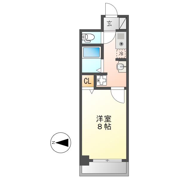 ベル名駅(1K/9階)の間取り写真