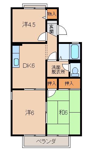 グリーンフル岩中(3DK/2階)の間取り写真