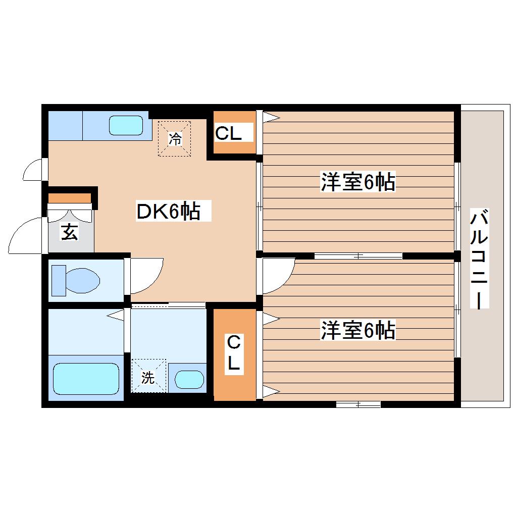 シルフハイム(2DK/2階)の間取り写真