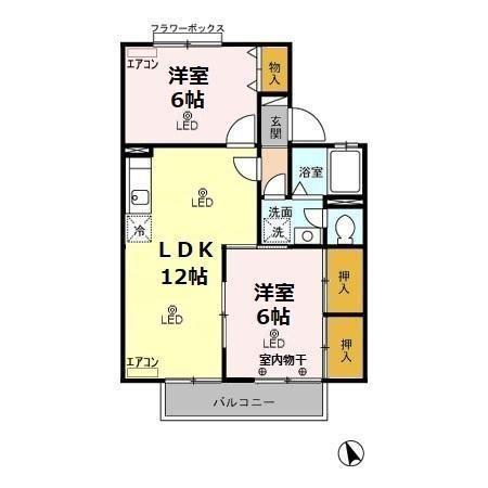 メゾン・ド・ラフィーネ A(2LDK/2階)の間取り写真