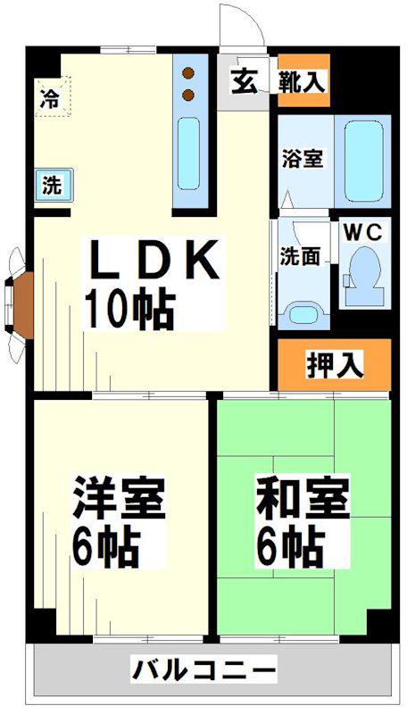 ウイングシティ立花(2LDK/5階)の間取り写真