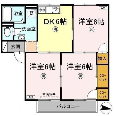 プレジール西島B棟(3DK/1階)の間取り写真