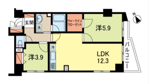 エクセルシオール荻窪(2LDK/6階)の間取り写真