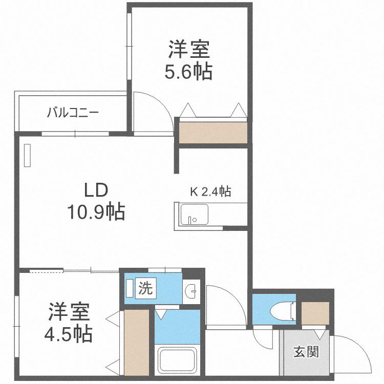 ブランシャール北3条通(2LDK/4階)の間取り写真